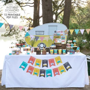 Vintage Travel Trailer PRINTABLE Party Decorations, Happy Camper - EDITABLE TEXT &gt;&gt; Instant Download | Paper and Cake