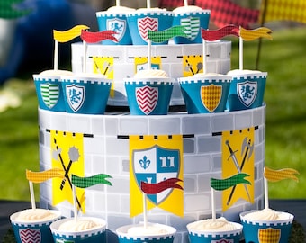 Cumpleaños de los Caballeros Medievales / Cumpleaños de la Torre del Castillo Decoraciones de fiesta IMPRIMIBLES - TEXTO EDITABLE >> Descarga instantánea / Papel y pastel