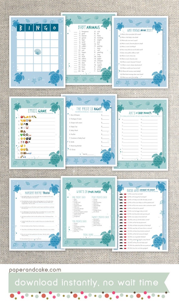 9 Sea Turtle Baby Shower Games PRINTABLE bundle - EDITABLE Text >> Instant Download | Paper and Cake Il_570xn