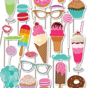 27 Sweet Shoppe PRINTABLE Photo Booth Props, Candy Party, Ice Cream Editable Text Digital Download Paper and Cake image 3