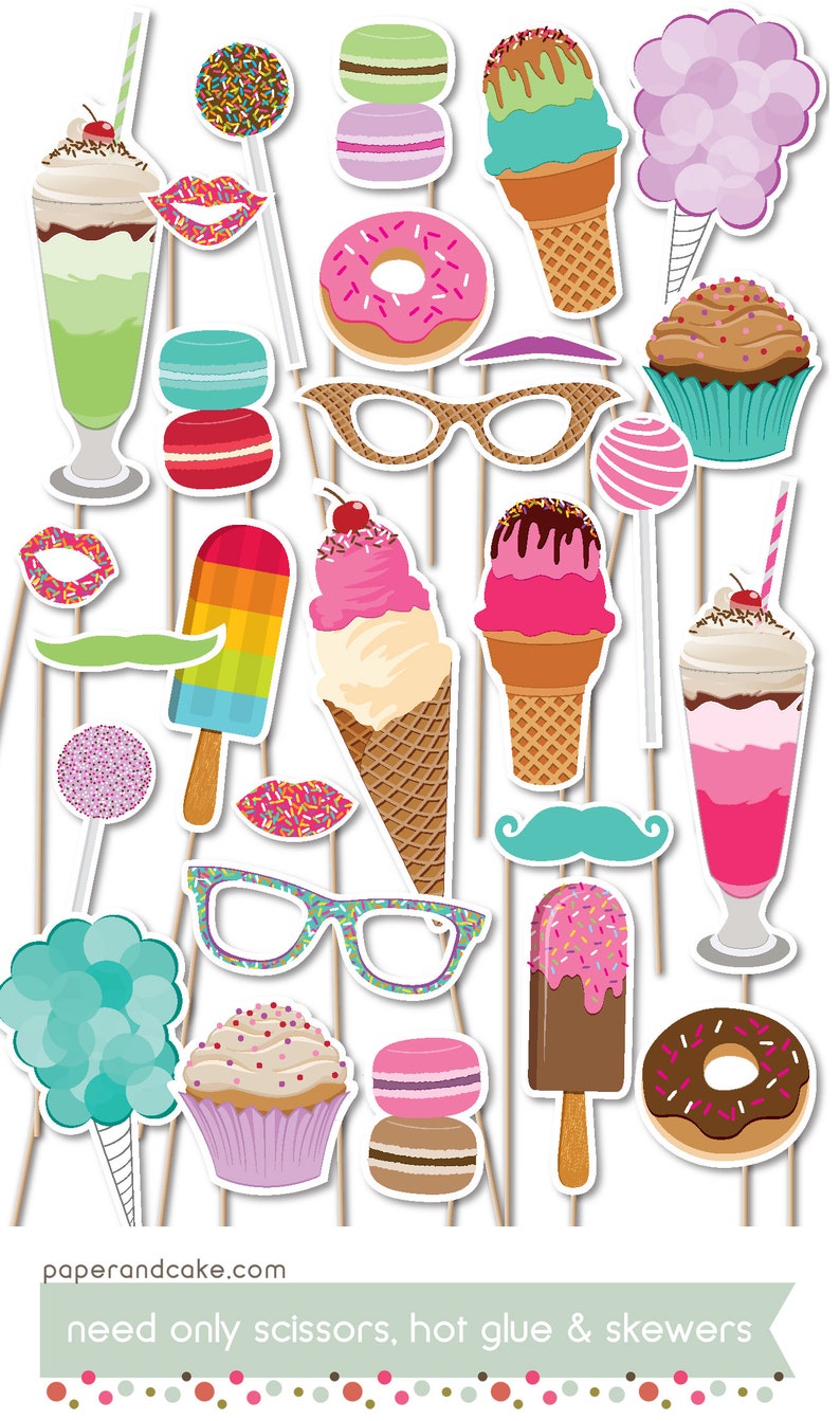 27 Sweet Shoppe PRINTABLE Photo Booth Props, Candy Party, Ice Cream Editable Text Digital Download Paper and Cake image 3