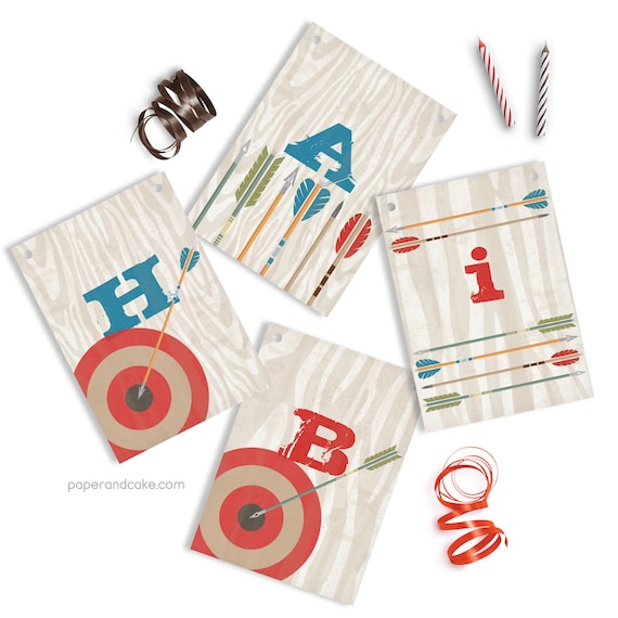 Bow and Arrows Happy Birthday | Archery Celebration Pennant Banner >> shipped to you | Paper and Cake Il_570xn
