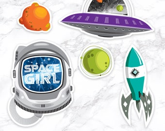 5 Space Stickers, Rocket Ship, Astronaut, Planets Waterproof Sticker Pack of 5 >> shipped to you | Paper and Cake