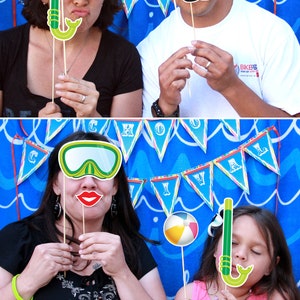 20 Pool Photo Booth, Summer Swim Party Printable PHOTO BOOTH PROPS Editable Text Instant Download Paper and Cake image 3