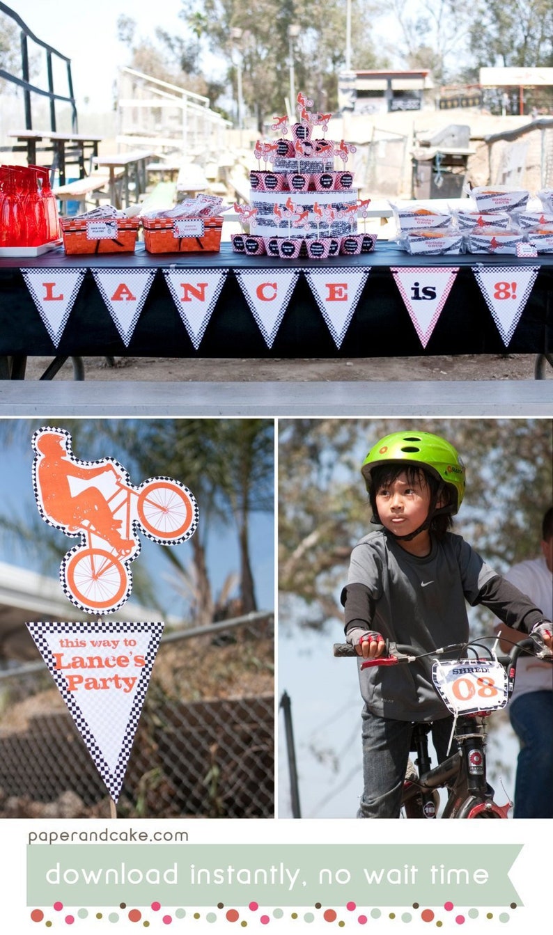 Bike Motocross Bike PRINTABLE Party Decorations Dirt Bike Birthday EDITABLE TEXT Instant Download Paper and Cake image 1