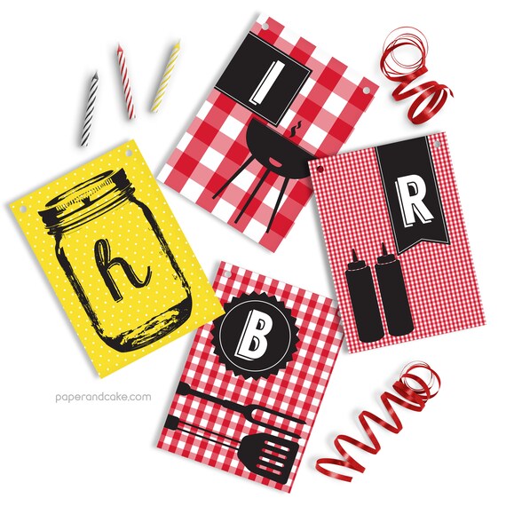 Backyard BBQ Birthday | Barbeque Congratulations | Grilling Celebration Pennant Banner >> shipped to you | Paper and Cake Il_570xn