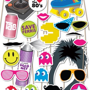 27 Retro 80s PRINTABLE Photo Booth Props, Gen X Party Centerpieces Cake Toppers - Editable Text ...