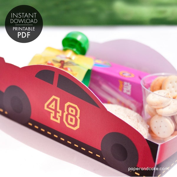 Red Race Car Printable LUNCH SNACK TRAY - Editable Number >> Instant Download | Paper and Cake