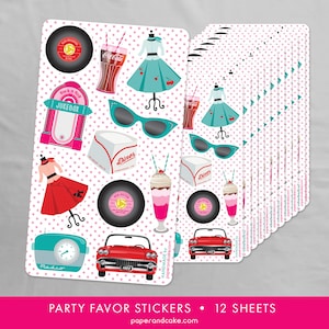12 1950s Sticker Sheets Party Favors Sock Hop Stickers shipped to you Paper and Cake image 1