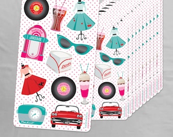 12 1950s Sticker Sheets | Party Favors | Sock Hop Stickers >> shipped to you | Paper and Cake