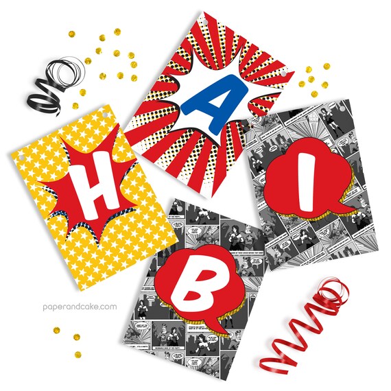 Super Comic Book Hero "Happy Birthday" Pennant Banner >> shipped to you | Paper and Cake Il_570xn