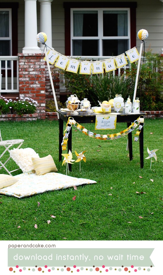 Lemonade Stand Birthday Printable Party Decorations Editable Etsy
