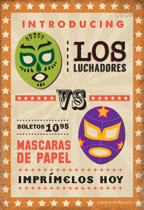 Lucha Libre Printable PHOTO BOOTH PROPS Mexican Wrester Masks- Editable Text >> Instant Download | Paper and Cake Il_570xn