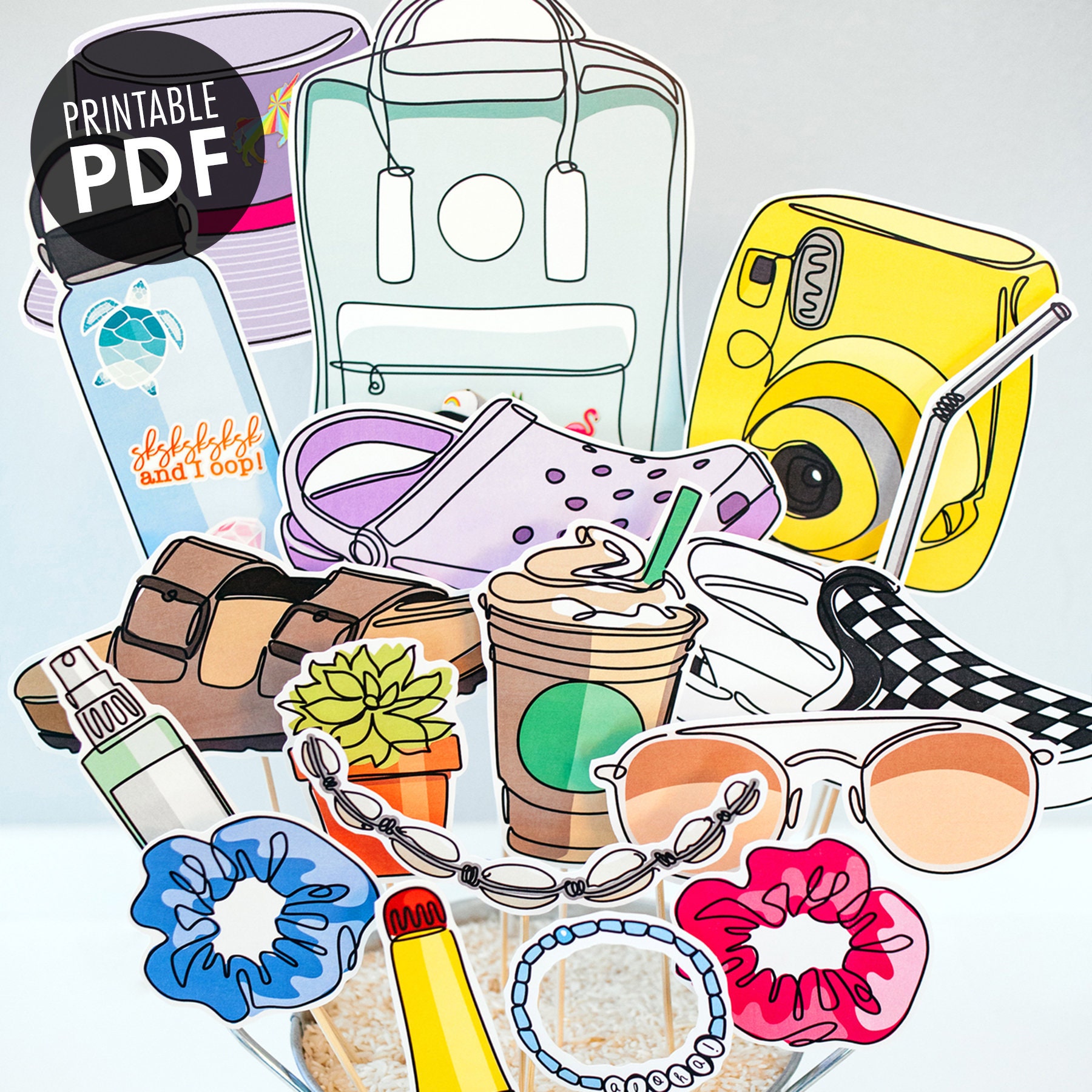 17 VSCO Girl PRINTABLE Photo Booth Props, Centerpieces Cake Toppers - Editable Text >> Instant Download | Paper and Cake