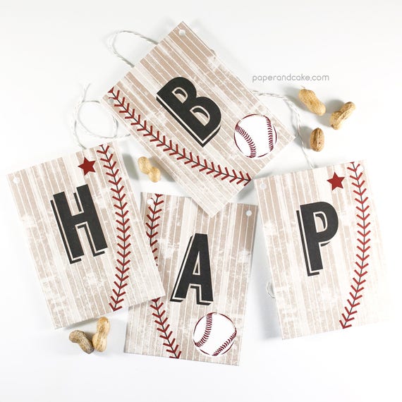 Baseball Happy Birthday | Vintage Baseball Pennant Banner >> shipped to you | Paper and Cake Il_570xn