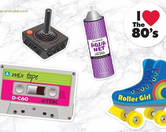 5 80s Stickers, Roller Skate, Cassette, 1980 Waterproof Sticker Pack of 5 >> shipped to you | Paper and Cake