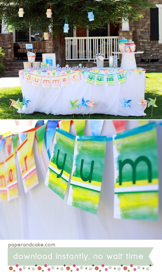 Watercolor Party Decor | Summer Birthday PRINTABLE Party - You Customize EDITABLE TEXT >> Instant Download | Paper and Cake Il_570xn