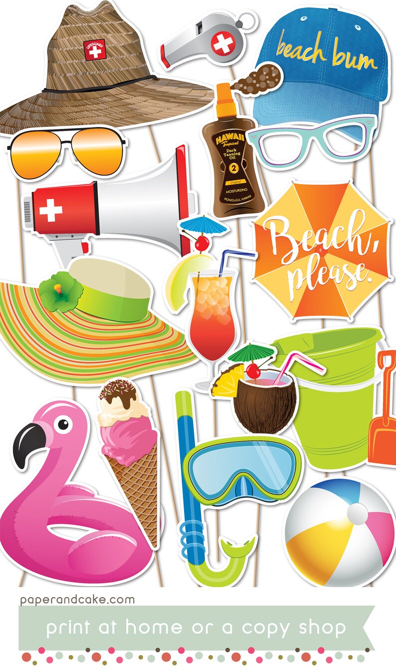 Beach Party Printable PHOTO BOOTH PROPS Summer Pool Party Etsy