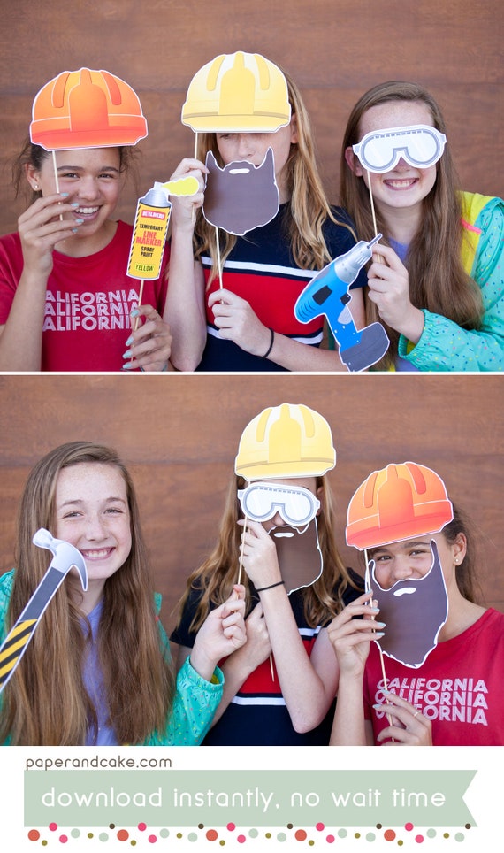 Under Construction Printable PHOTO BOOTH PROPS | Editable Text >> Digital Download | Paper and Cake Il_570xn