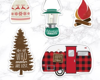 5 Camping Stickers, Trailer, Lantern, Campfire Waterproof Sticker Pack of 5 >> shipped to you | Paper and Cake