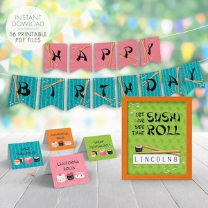 Sushi PRINTABLE Party Decorations, Cute Kawaii I Love Sushi Birthday Party - EDITABLE TEXT &gt;&gt; Instant Download | Paper and Cake
