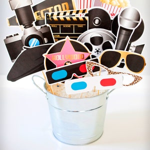 Hollywood Movie PRINTABLE Photo Booth Props, Movie Night Awards Centerpieces Cake Toppers Editable Text Instant Download Paper&Cake image 2