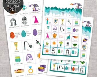 Dragons Bingo PRINTABLE Game, 40 Unique Cards, Medieval Knights >> Instant Download | Paper and Cake