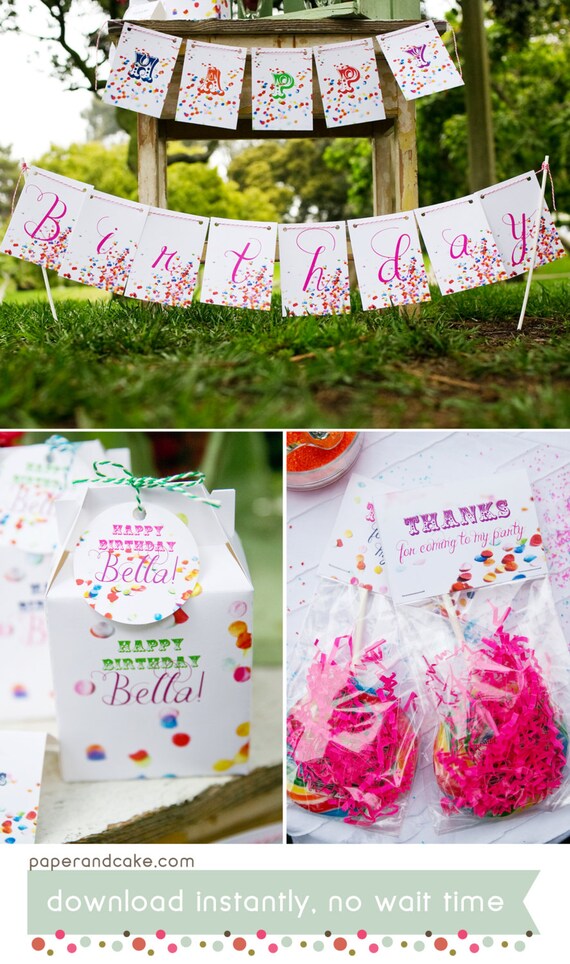 Rainbow Confetti PRINTABLE Party Decorations | First Birthday Graduation Baby Shower- EDITABLE TEXT >> Instant Download | Paper and Cake Il_570xn
