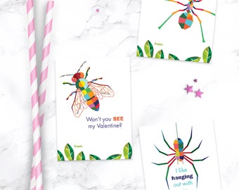 Bugs Valentines Cards for Kids Classroom PRINTABLE Valentine Hang Tags | Bee, Spider, Ant >> Instant Download | Paper and Cake