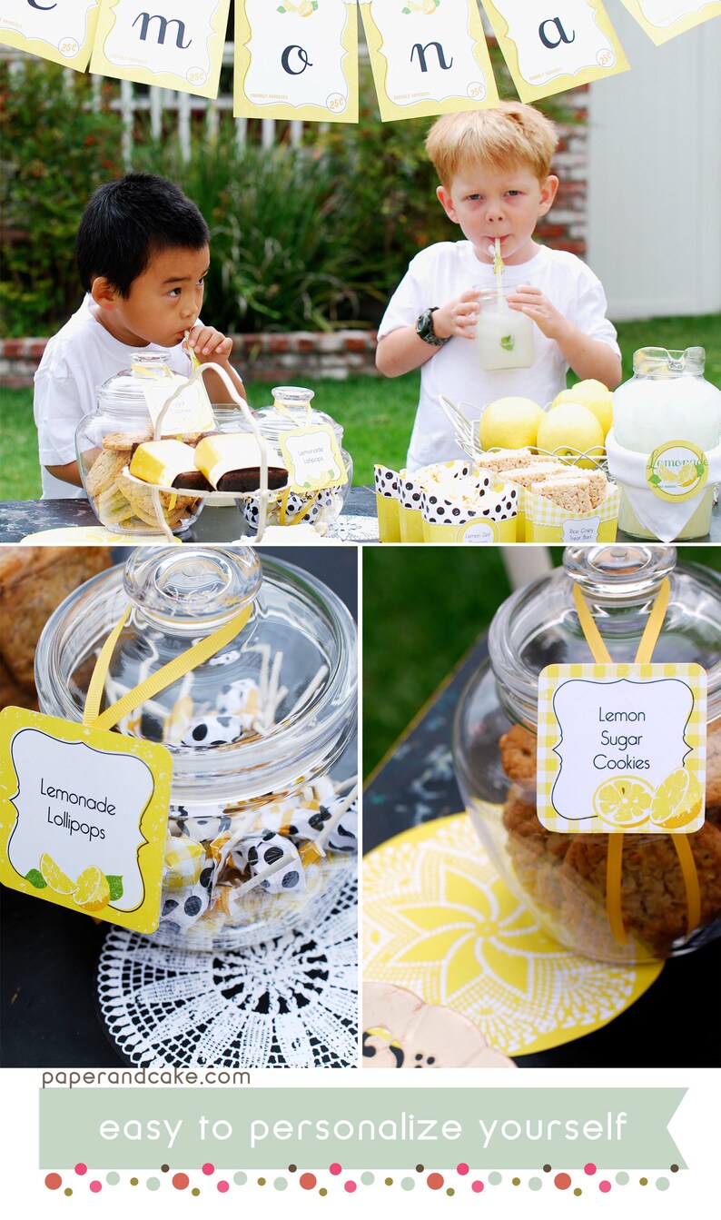 Lemonade Stand Birthday PRINTABLE Party Decorations EDITABLE TEXT Instant Download Paper and Cake image 2