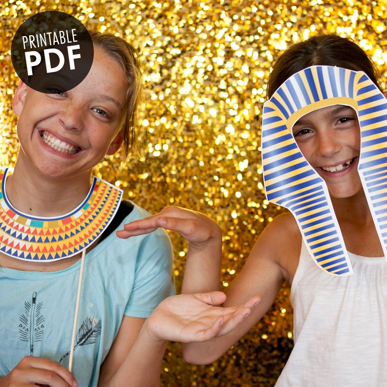 17 Egyptian PRINTABLE Photo Booth Props, King Tut and Queen Nefertiti Editable Text Digital Download Paper and Cake image 1