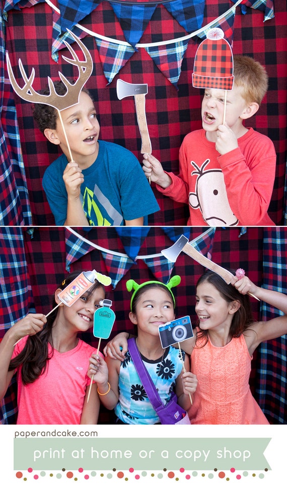 Camping PRINTABLE Photo Booth Props, beards, antlers, fishing pole - Editable Text >> Digital Download | Paper and Cake Il_570xn