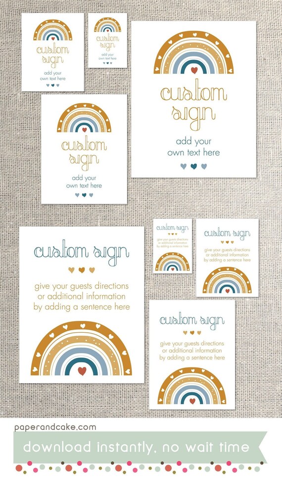 8 Boho Rainbow Party Signs PRINTABLE bundle - EDITABLE Text >> Instant Download | Paper and Cake Il_570xn