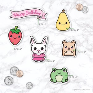 12 Cute Kawaii Cupcake Toppers, Animals and Fruit Birthday Treat Picks shipped to you Paper and Cake image 4