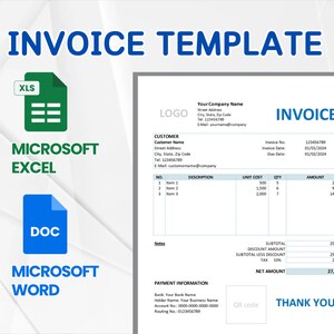 Invoice Template - Editable Small Business Invoice - Billing Template - Invoice Form - Printable - Excel/Word - Minimal Design - Excel/Word