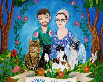 Custom Family Portrait, GouachePainting, Wedding Gift, Anniversary Present, Memory Keepsake, Loved ones, remember