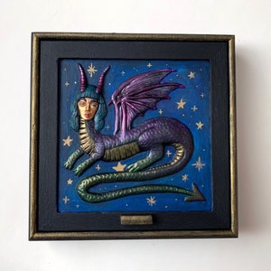 Jewelry Box, dragon woman, Starry night, painted box, treasure wood box, metallic beast, magical witch, mirror image 1