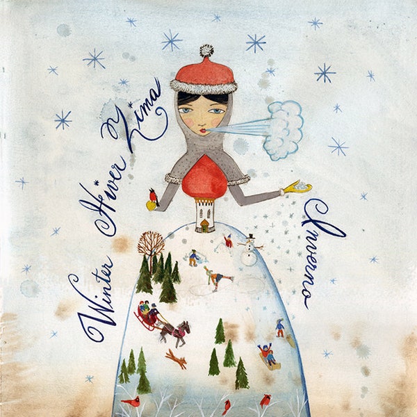Winter Princess, Watercolor Illustration, Queen of Season, Mother Earth, Calligraphy, Art Print, 8x10