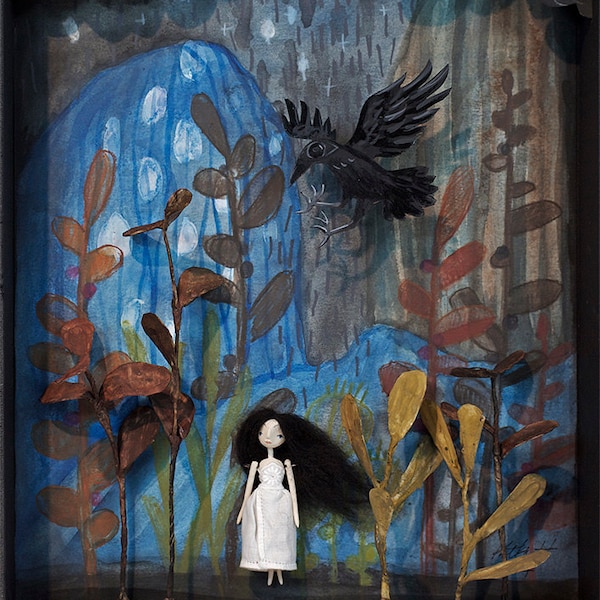 Friend or Foe, Print, Girl and Crow in abstract Landscape - 5x7
