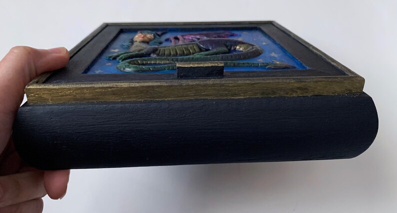 Jewelry Box, dragon woman, Starry night, painted box, treasure wood box, metallic beast, magical witch, mirror image 7