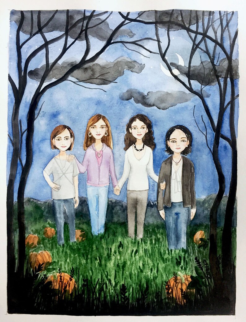 Fantasy Custom Family Portrait, Watercolor or Ink, Family Painting, Tim burton, Alice in Wonderland, Edward Gorey, Wizard of Oz image 3