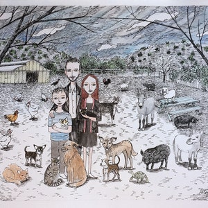 Fantasy Custom Family Portrait, Watercolor or Ink, Family Painting, Tim burton, Alice in Wonderland, Edward Gorey, Wizard of Oz image 4