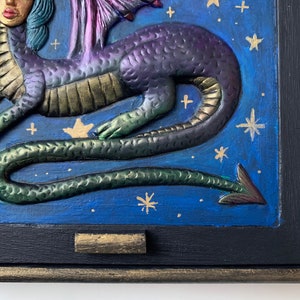 Jewelry Box, dragon woman, Starry night, painted box, treasure wood box, metallic beast, magical witch, mirror image 4