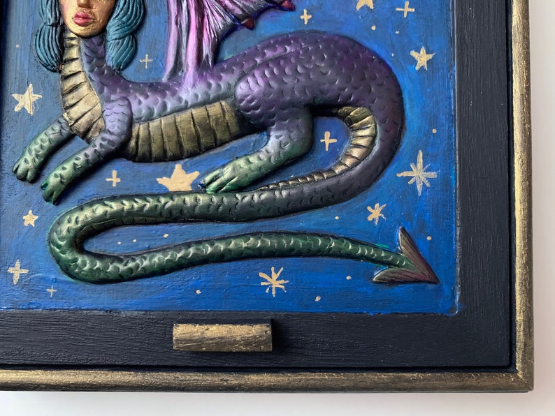 Jewelry Box, dragon woman, Starry night, painted box, treasure wood box, metallic beast, magical witch, mirror image 4