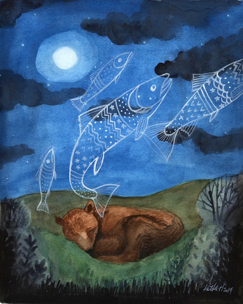 Bear Dreaming of Fish  8 x10 PRINT Hungry Dreaming of Food image 1