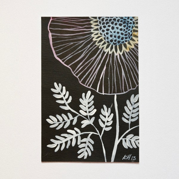 Flower painting, black and white, faded colors, deco, wallart