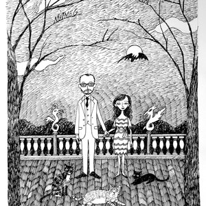 Custom Family Portrait, Ink Hand Drawn Portrait, Family Painting, Family Portrait, edward gorey, pen and ink, black and white 5 people/pets