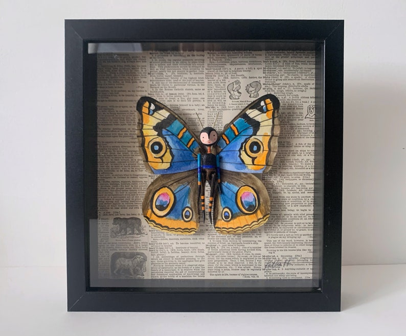 Butterfly Person, Faux Taxidermy, 3D wall art, art doll, fantastical entomology image 1