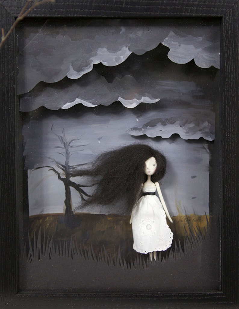 Art Doll Girl Shadow box Art 3D grey Landscape Clay Etsy