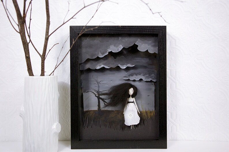 Art Doll Girl Shadow box Art 3D grey Landscape Clay | Etsy Art Doll Girl Shadow box Art 3D grey Landscape Clay | Etsy